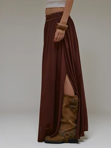 MUSERA Brown Woven Studded Waistband Balloon Trousers Summer Autumn Everyday Date Night Holiday Vacation Dazed - Chocolate Brown - View 3