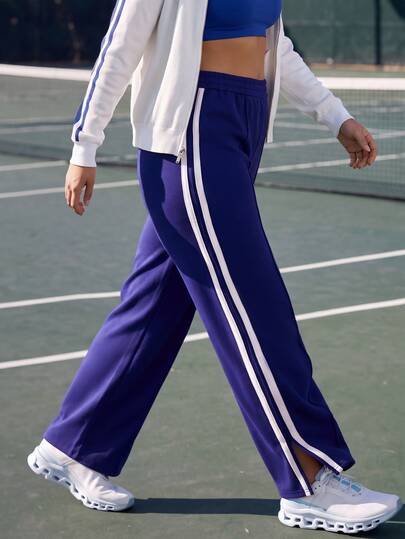 SHEIN BASICS Plus Size Casual Striped Colorblock Elastic Waist Sweatpants