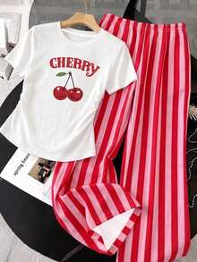 Tween女孩 2件式針織T恤與長褲套裝，休閒日常時尚百搭 - 彩色 - 查看 7