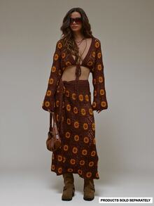 MUSERA Brown Sunflower Crochet Knit Crochet Top Only Summer Autumn Everyday Date Night Holiday Vacation Dazed - Brown - View 2