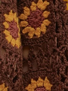 MUSERA Brown Sunflower Crochet Knit Crochet Top Only Summer Autumn Everyday Date Night Holiday Vacation Dazed - Brown - View 6