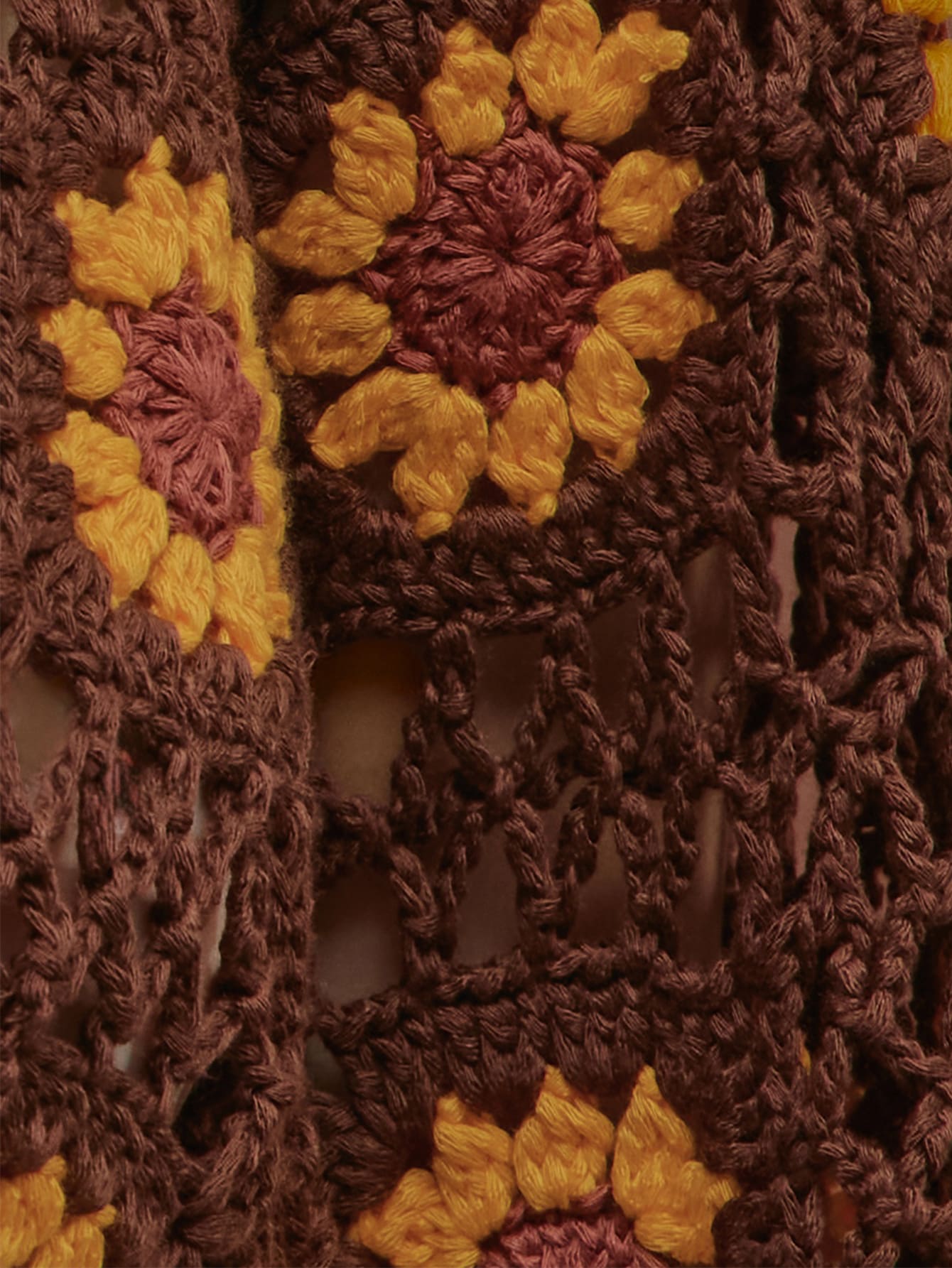 Brown Sunflower Crochet Knit Crochet Top