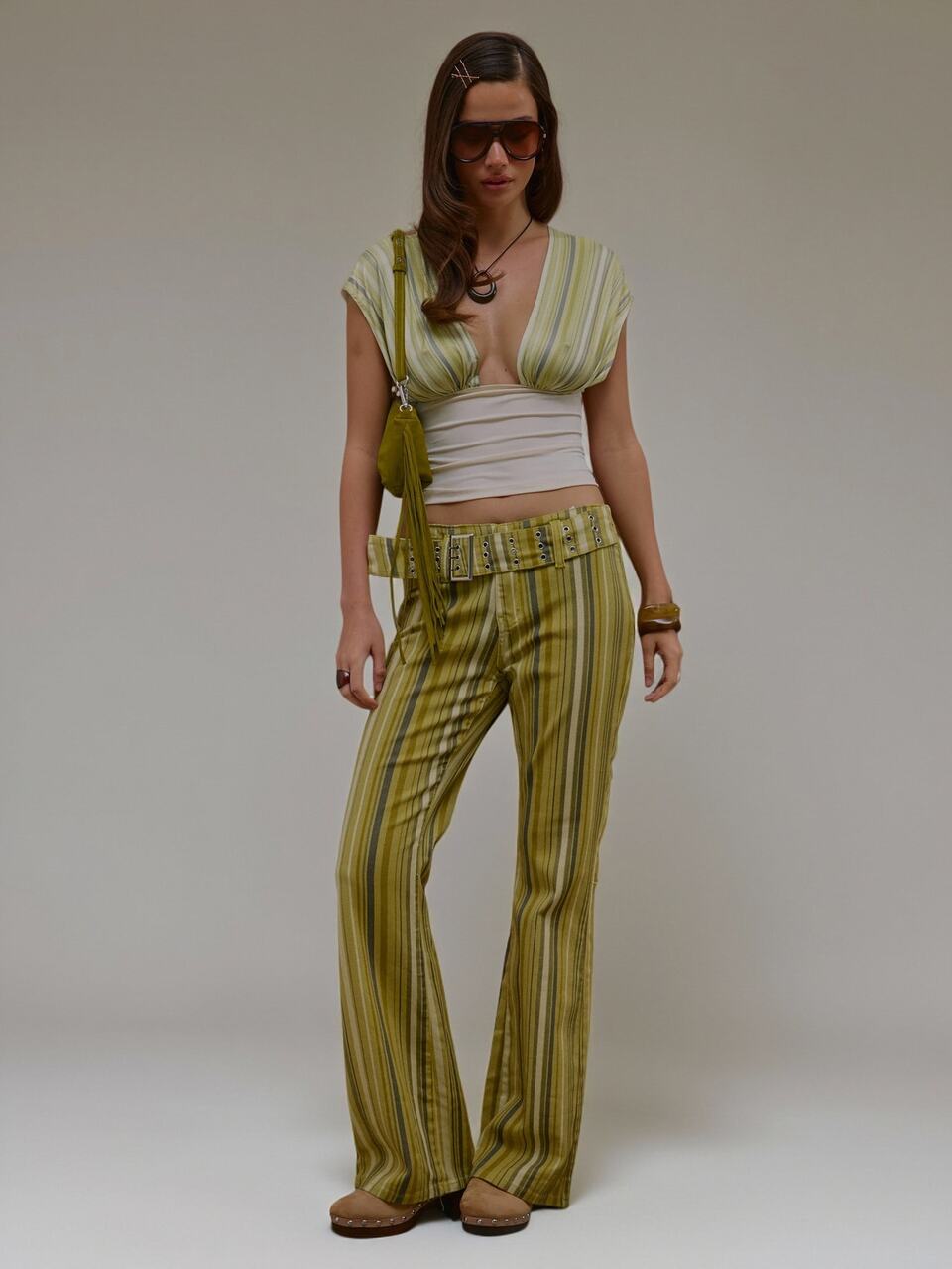 Striped Draped Cinched Waist Top