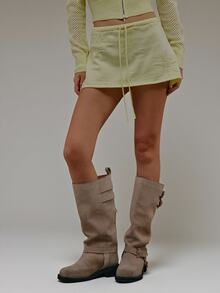 MUSERA Lemon Sunflower Knit Drawstring Mini Skirt Summer Autumn Everyday Date Night Holiday Vacation Dazed - Yellow - View 3