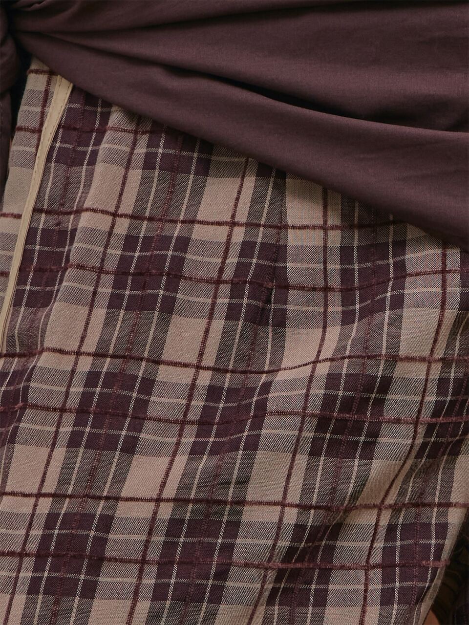 Saia Xadrez Marrom Tecida em Camadas Calça Perna Larga Verão Outono Dia a Dia Encontro Noturno Férias Férias Dazed
