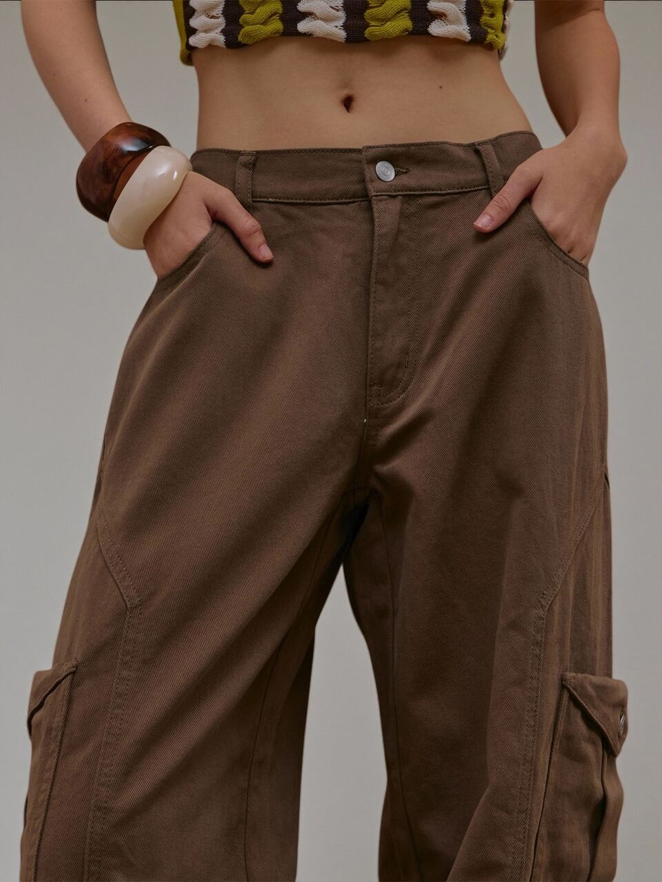 Khaki Cargo Baggy Pocket Detail Pants Summer Autumn Everyday Date Night Holiday Vacation Dazed