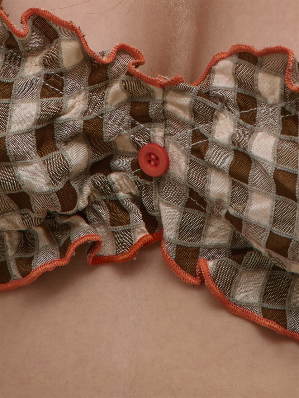 Braunes kariertes gewebtes kurzes Bralette-Top nur Sommer Herbst Alltag Strand Date Night Urlaub Ferien Dazed süß