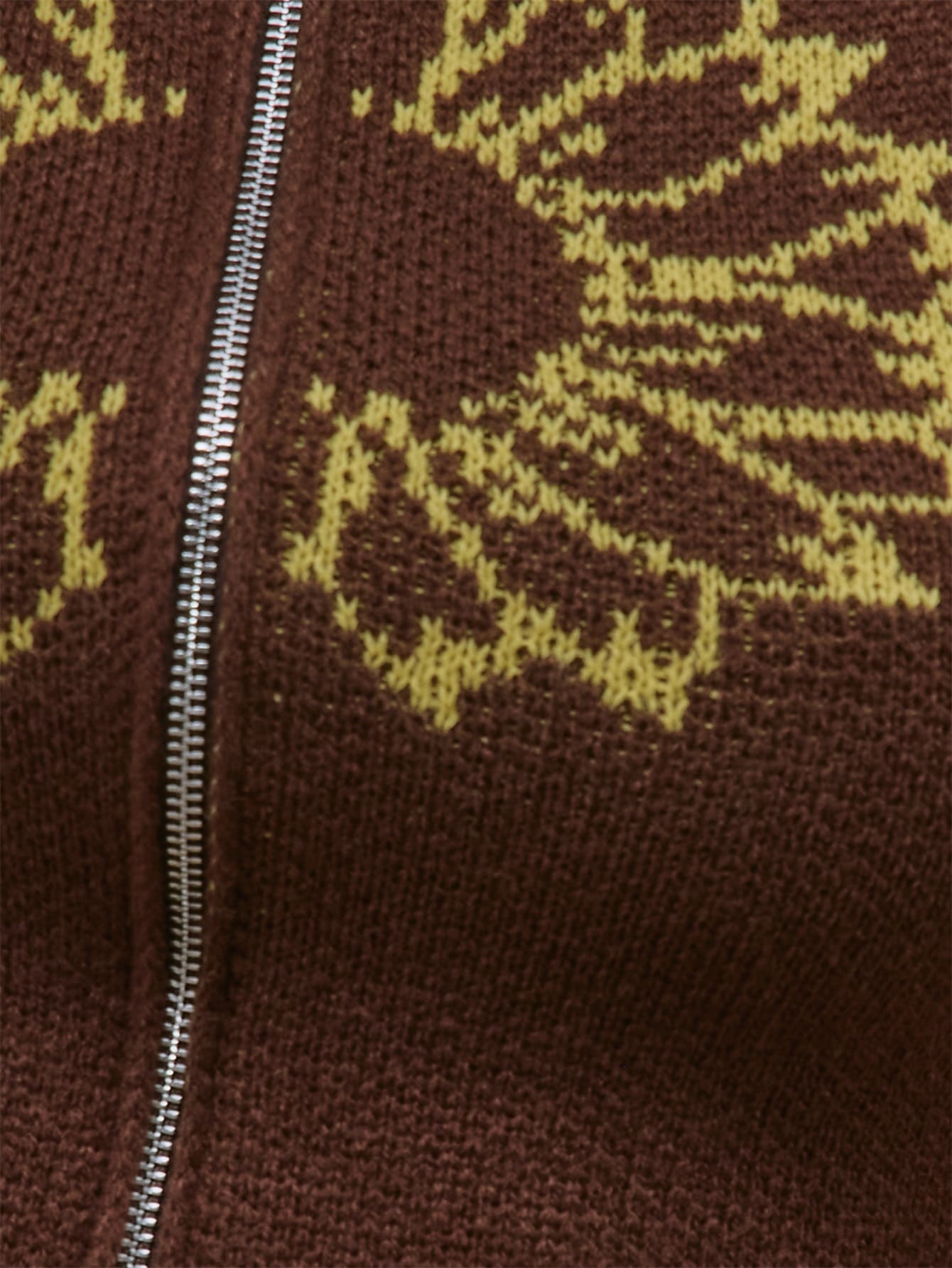 Brown Knit Graphic Sunflower Zip Crop Top