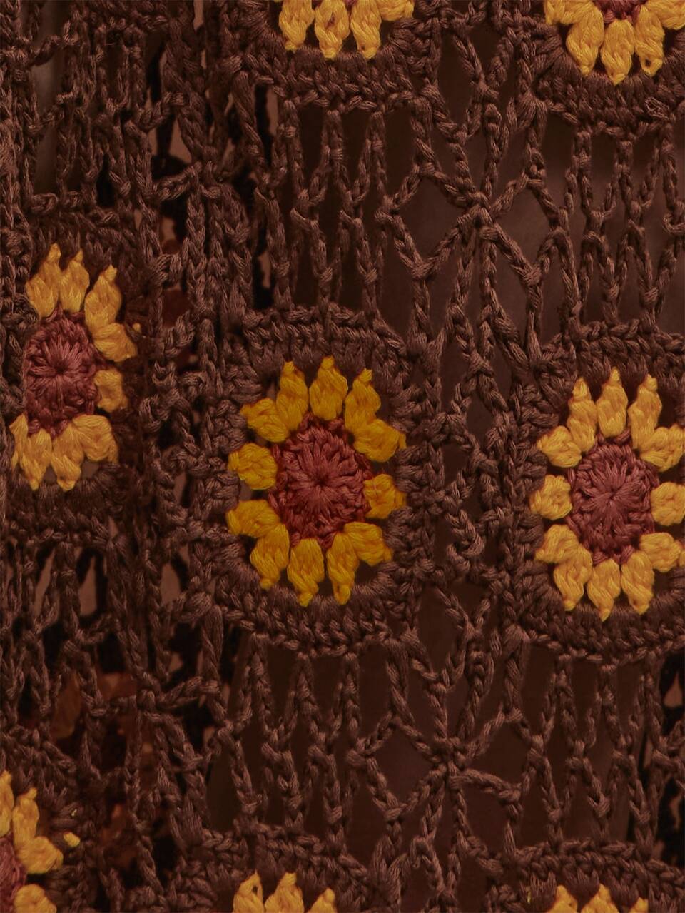 Brown Sunflower Crochet Knit Tie Side Maxi Skirt