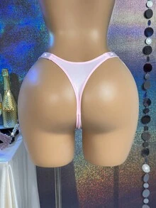 MidnightGlam Women's Sexy Rhinestone Thong - Pink - View 2
