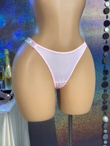 MidnightGlam Women's Sexy Rhinestone Thong - Pink - View 3