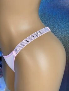 MidnightGlam Women's Sexy Rhinestone Thong - Pink - View 4