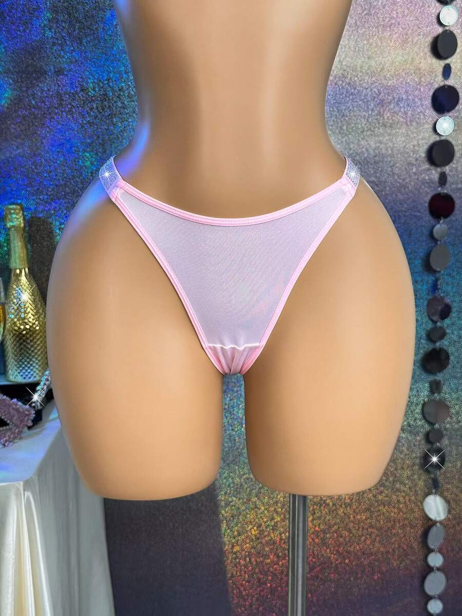 MidnightGlam Women's Sexy Rhinestone Thong - Pink - View 1