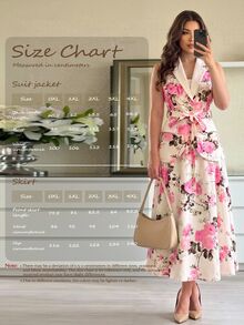 GlowEve CURVE 大码女式通勤时尚碎花无袖系腰两件套半身裙 - 粉色 - 查看 7