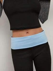 dear melrose Sky Blue & Black Camisole And Pants Set, Contrast Waistband, Suitable For Autumn/Winter, Casual Outfits Women - Blue - View 4