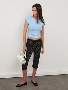 dear melrose 黑白波點修身七分褲，秋冬新品，老錢風復古法式休閒約會穿搭 - 黑色 - 查看 3