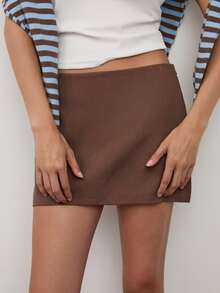 dear melrose Women's Low Waist Brown Mini Skirt Skort, Casual Preppy Back To School - Rust Brown - View 4