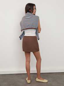 dear melrose Women's Low Waist Brown Mini Skirt Skort, Casual Preppy Back To School - Rust Brown - View 6