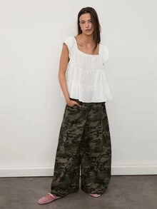 dear melrose Women's White Tiered Ruffle Multi-Layered Blouse, Cap Sleeve Casual Top, Fall Boho - White - View 3