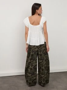dear melrose Women's White Tiered Ruffle Multi-Layered Blouse, Cap Sleeve Casual Top, Fall Boho - White - View 6