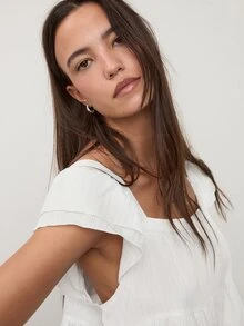 dear melrose Women's White Tiered Ruffle Multi-Layered Blouse, Cap Sleeve Casual Top, Fall Boho - White - View 5