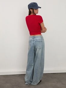 dear melrose Women's Casual Graphic Letter Print Red Cropped T-Shirt, Los Angeles, Fall Back To School - Red - View 6
