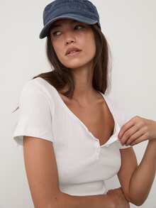dear melrose Women's White Henley Short Sleeve T-Shirt, 95% Cotton Pointelle Style Button Top, Summer Fall, Retro Y2K Soft Girl & Clean Girl Style - Multicolor - View 3