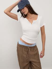 dear melrose Women's White Henley Short Sleeve T-Shirt, 95% Cotton Pointelle Style Button Top, Summer Fall, Retro Y2K Soft Girl & Clean Girl Style - Multicolor - View 4