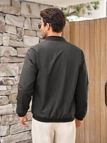 Mercer Haus Jaket Minimalis Kasual Bergaya untuk Pria dengan Lapisan Termal, Cocok untuk Musim Gugur dan Musim Dingin - Dark Grey - View 2