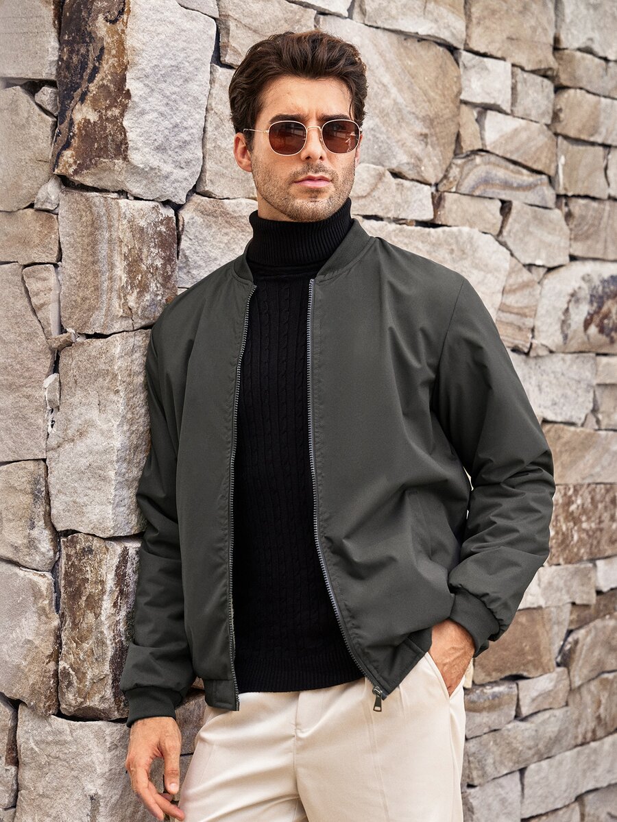 Mercer Haus Jaket Minimalis Kasual Bergaya untuk Pria dengan Lapisan Termal, Cocok untuk Musim Gugur dan Musim Dingin - Dark Grey - View 1