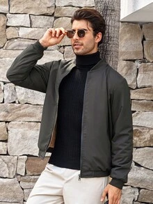 Mercer Haus Jaket Minimalis Kasual Bergaya untuk Pria dengan Lapisan Termal, Cocok untuk Musim Gugur dan Musim Dingin - Dark Grey - View 4