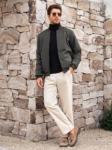 Mercer Haus Jaket Minimalis Kasual Bergaya untuk Pria dengan Lapisan Termal, Cocok untuk Musim Gugur dan Musim Dingin - Dark Grey - View 3