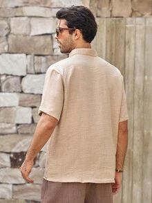 Mercer Haus Men's Casual Linen Polo Shirt, Brown, Suitable For Commuting And Outdoor Activities - Mocha Brown - View 2