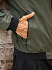 Mercer Haus 男士舒适翻领夹克 - 柔软纯色，拉链开合，长袖，商务风格，适合户外活动和休闲穿着，百搭透气 - 軍綠色 - 查看 7