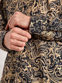 Officeau Men's Burgundy Jacquard Slim Fit Long Sleeve Shirt - Khaki - View 8