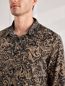 Officeau Men's Burgundy Jacquard Slim Fit Long Sleeve Shirt - Khaki - View 7