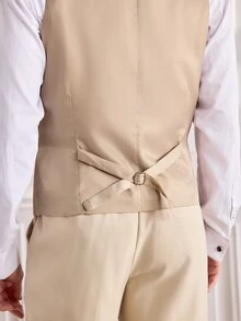 Officeau Men's Solid Color Formal Suit Vest, Large Pocket Design, Business Wedding Party, Can Be Paired With Men's Suit - Champagne - View 8