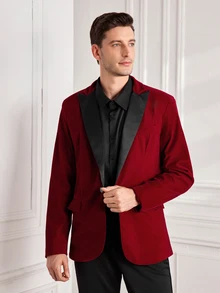 Officeau Men's Velvet Suit Jacket, Formal Wear For Banquet, Stage Performance, Evening Gown - Burgundy - View 5
