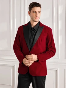 Officeau Men's Velvet Suit Jacket, Formal Wear For Banquet, Stage Performance, Evening Gown - Burgundy - View 6