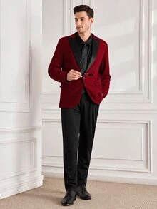 Officeau Men's Velvet Suit Jacket, Formal Wear For Banquet, Stage Performance, Evening Gown - Burgundy - View 3