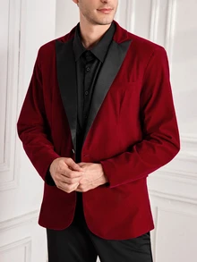 Officeau Men's Velvet Suit Jacket, Formal Wear For Banquet, Stage Performance, Evening Gown - Burgundy - View 7