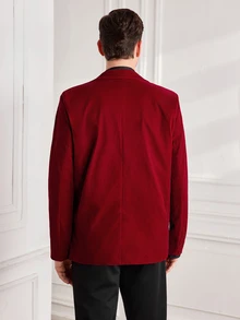 Officeau Men's Velvet Suit Jacket, Formal Wear For Banquet, Stage Performance, Evening Gown - Burgundy - View 2