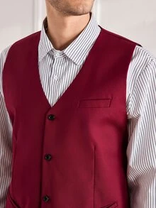 Officeau Men's Burgundy Waistcoat, For Formal Business/Wedding, Gift For Father/Husband - Burgundy - View 8