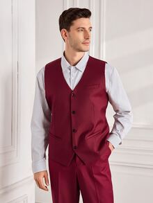 Officeau Men's Burgundy Waistcoat, For Formal Business/Wedding, Gift For Father/Husband - Burgundy - View 5