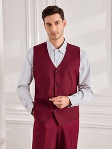 Officeau Men's Burgundy Waistcoat, For Formal Business/Wedding, Gift For Father/Husband - Burgundy - View 7