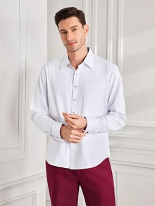 Officeau 1pc Men's French Cuff Dress Shirt, Essential For Formal Occasions, Weddings, Business Events (Random Cufflinks Included), Please Check Size For Loose Fit - White - View 4