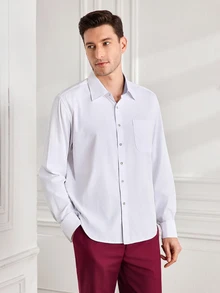 Officeau 1pc Men's French Cuff Dress Shirt, Essential For Formal Occasions, Weddings, Business Events (Random Cufflinks Included), Please Check Size For Loose Fit - White - View 5