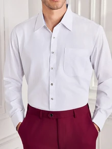 Officeau 1pc Men's French Cuff Dress Shirt, Essential For Formal Occasions, Weddings, Business Events (Random Cufflinks Included), Please Check Size For Loose Fit - White - View 7