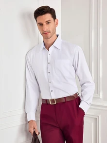 Officeau 1pc Men's French Cuff Dress Shirt, Essential For Formal Occasions, Weddings, Business Events (Random Cufflinks Included), Please Check Size For Loose Fit - White - View 6