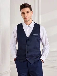 Officeau 1pc Men's Solid Color Vest, Button V-Neck Suit Vest, Suitable For Casual, Business, Workplace And Other Occasions (Vest Only) - Navy Blue - View 7